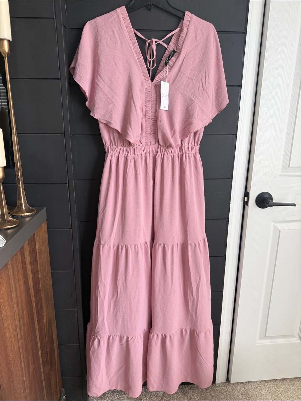 Simplee Apparel Dusty Rose V-Neck Tiered Maxi Dress L - Picture 1 of 4